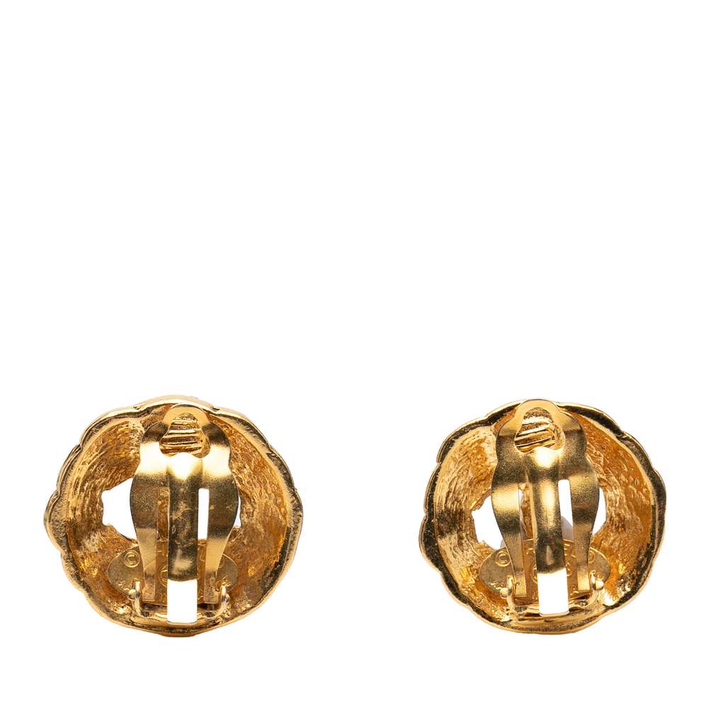 Chanel Gold Plated CC Round Clip On Earrings - 2