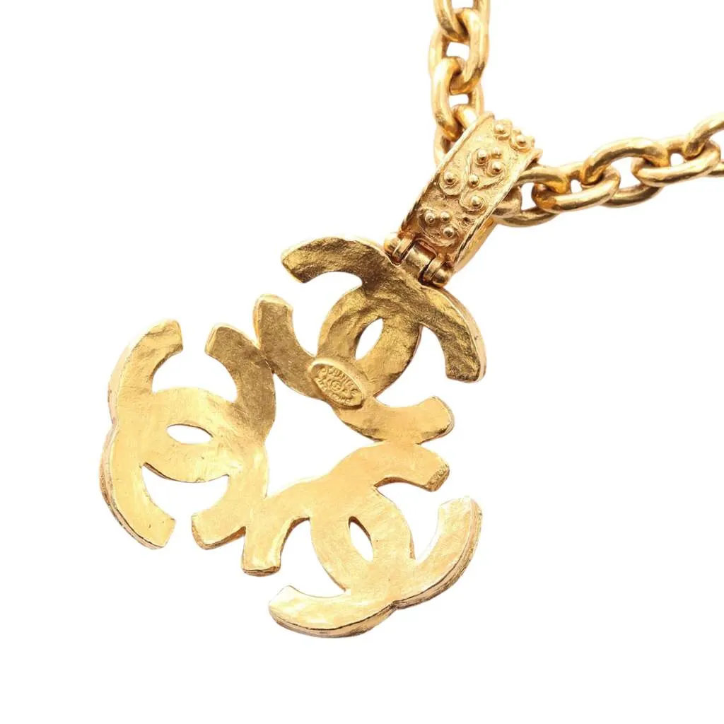Chanel Gold Plated Triple CC Pendant Necklace Gold Metal Very good - Inside View