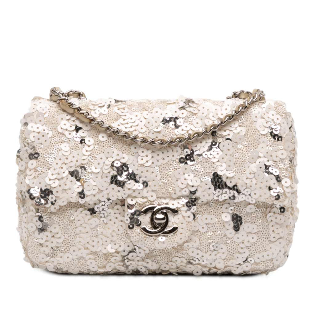 Chanel Mini Rectangular Classic Canvas Sequin Single Flap