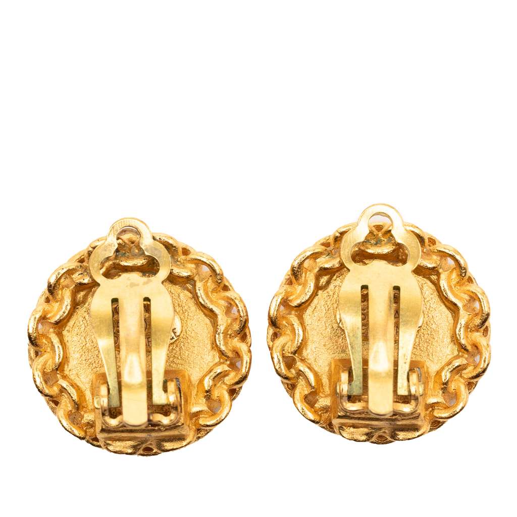 Chanel Gold Plated CC Round Clip On Earrings - 2