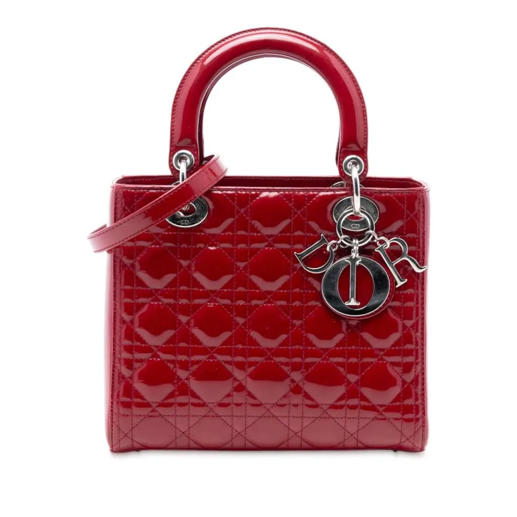 Dior Medium Patent Cannage Lady Dior Red Leather Good - Front View