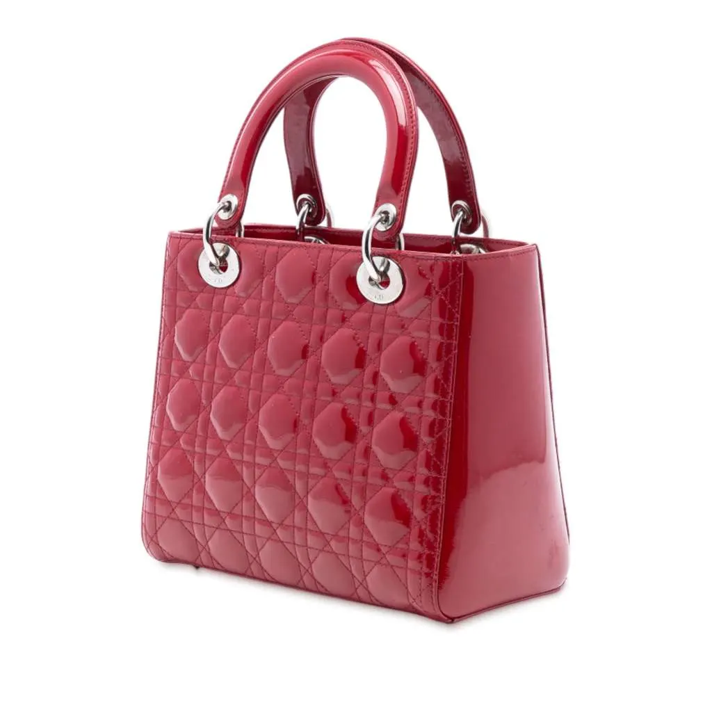 Dior Medium Patent Cannage Lady Dior Red Leather Good - Back View