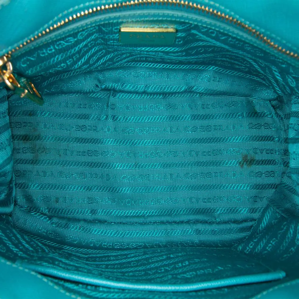 Prada Mini Saffiano Lux Galleria Double Zip Blue Leather Good - Model View