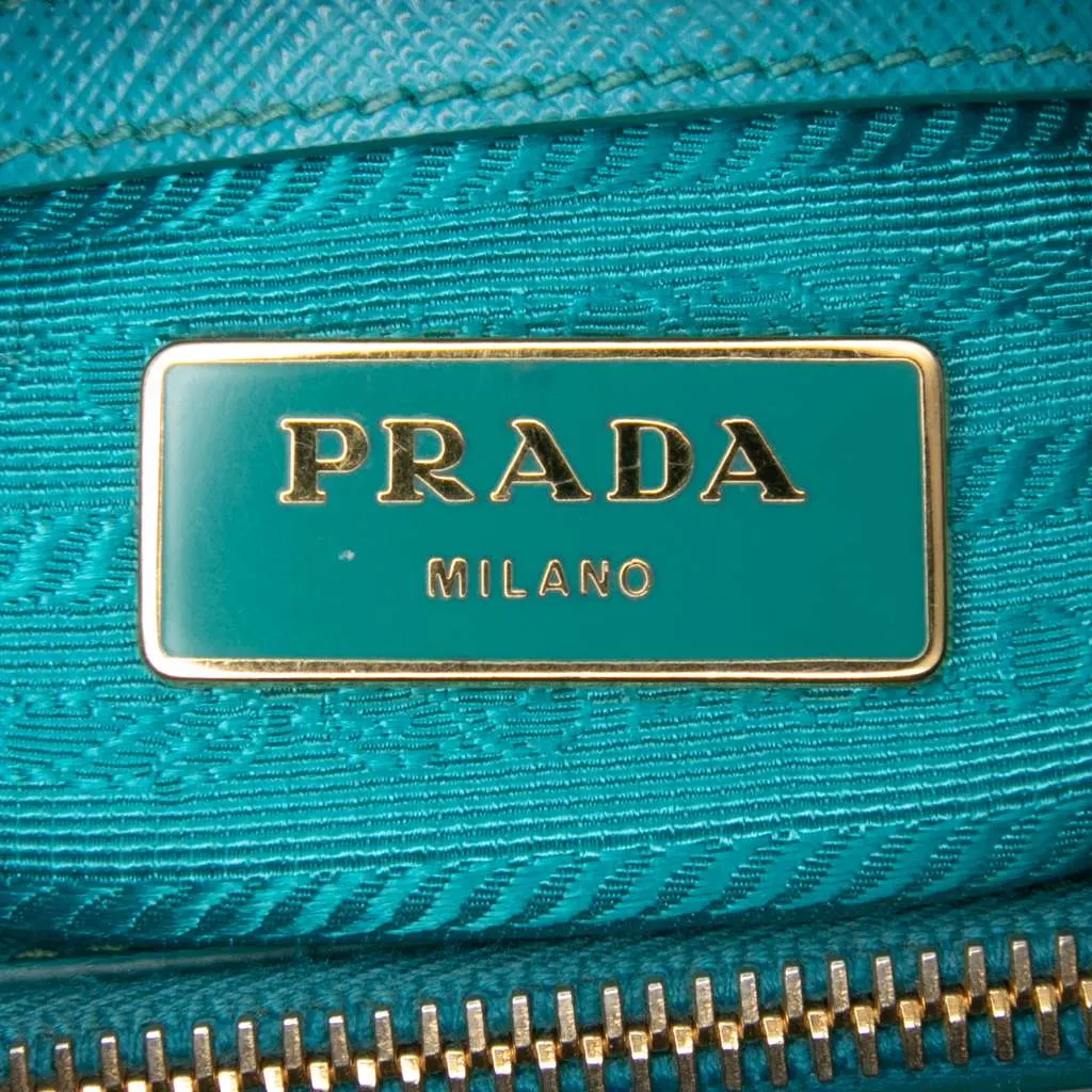 Prada Mini Saffiano Lux Galleria Double Zip Blue Leather Good - Box View