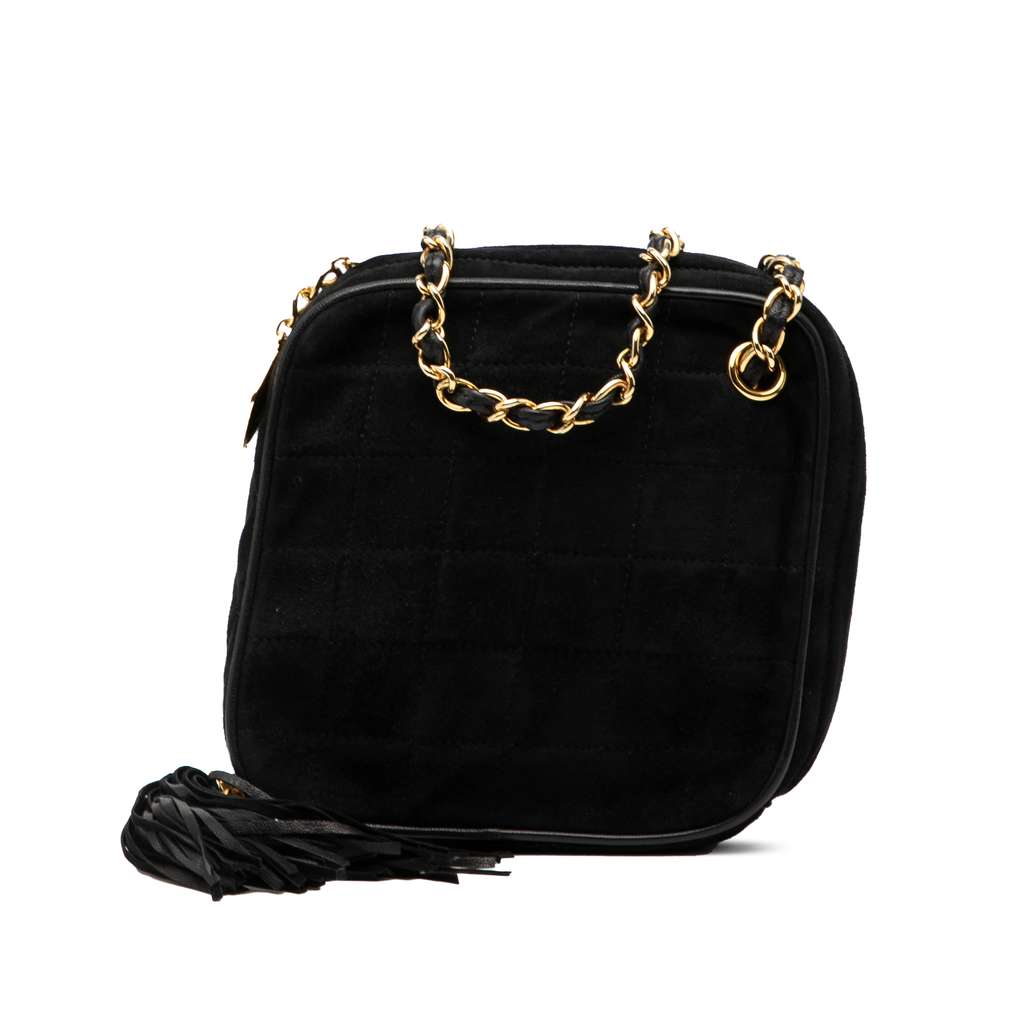 Chanel CC Quilted Suede Diamon Tassel Bag