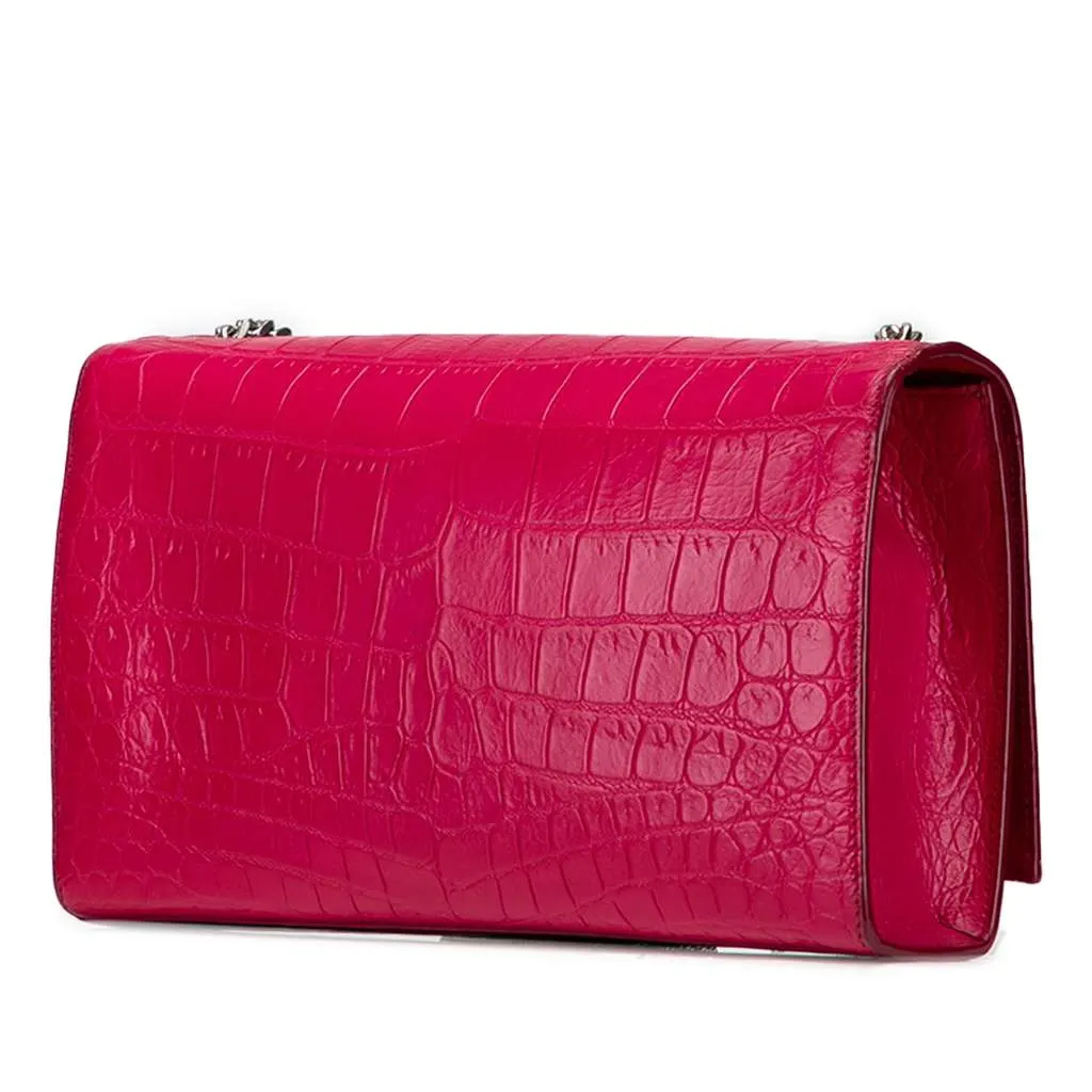 Saint Laurent Medium Croc Embossed Leather Kate Tassel Crossbody Pink Leather Good - Back View