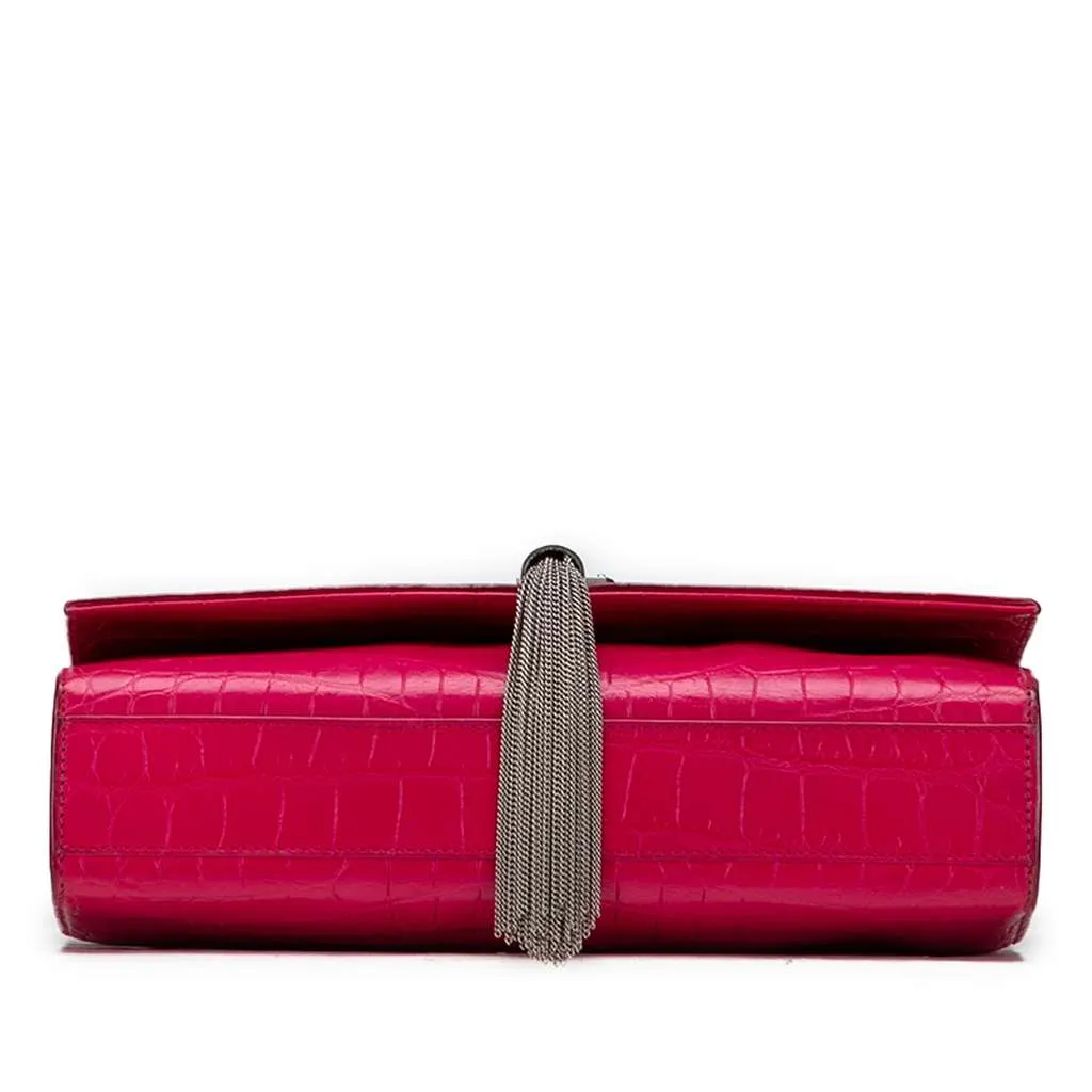 Saint Laurent Medium Croc Embossed Leather Kate Tassel Crossbody Pink Leather Good - Inside View