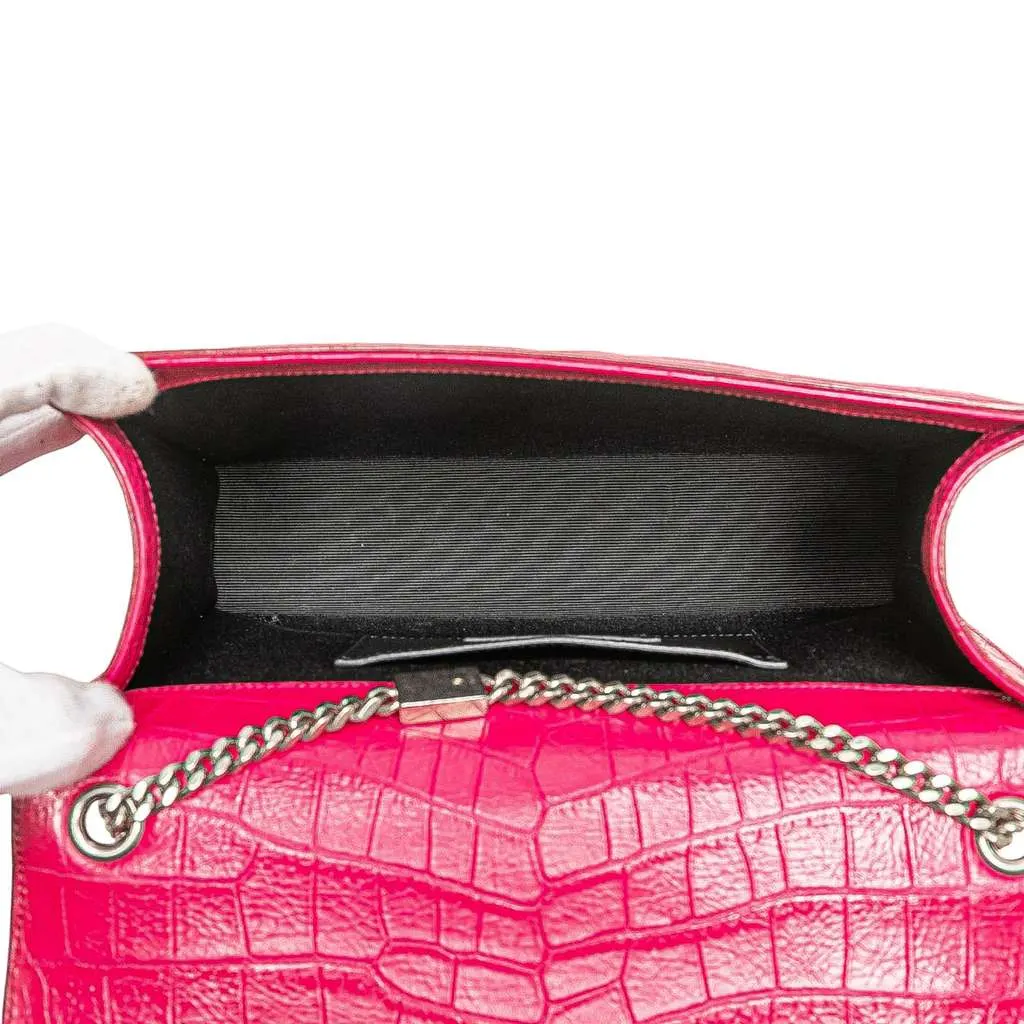 Saint Laurent Medium Croc Embossed Leather Kate Tassel Crossbody Pink Leather Good - Model View