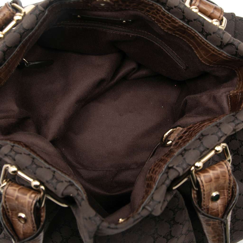 Celine Embossed Leather Trimmed Macadam Canvas Vertical Tote - 4