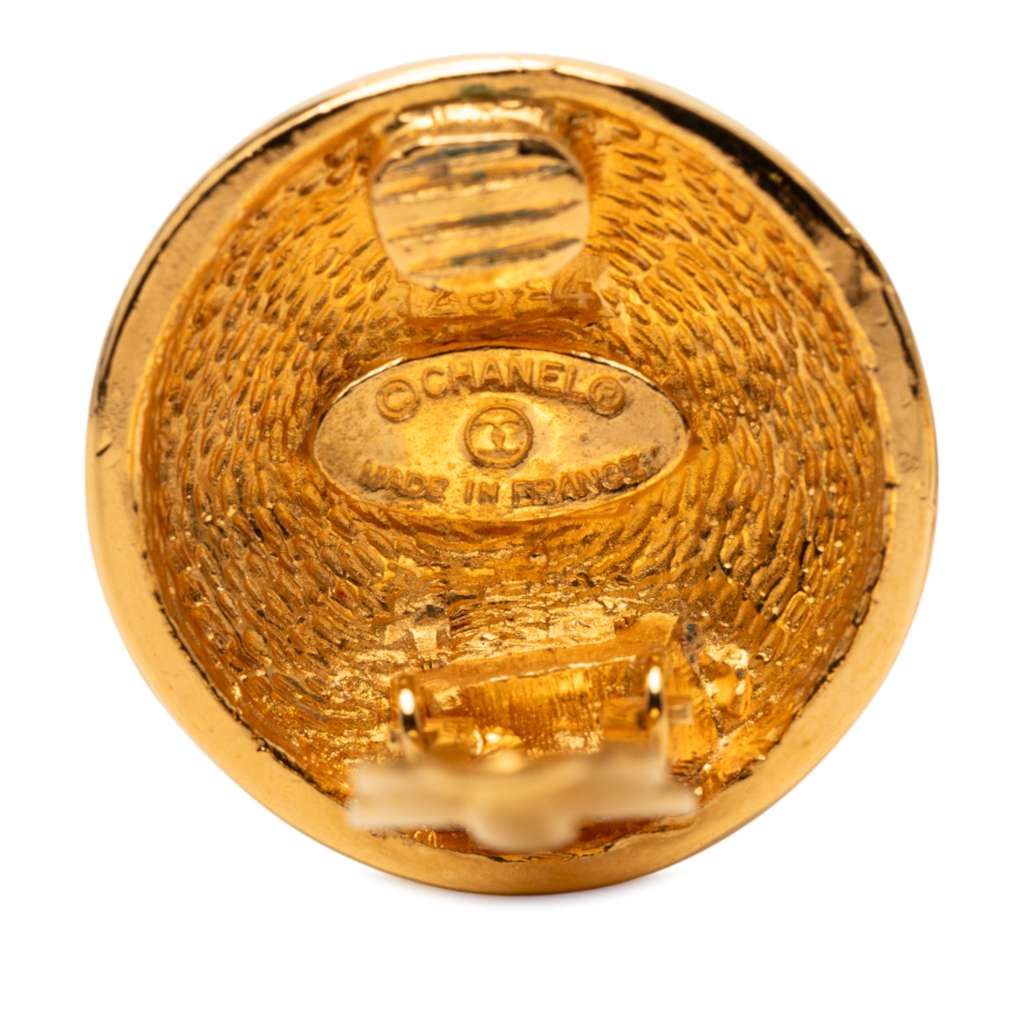 Chanel CC Gold Plated Quilted Round Clip On Earrings - 3