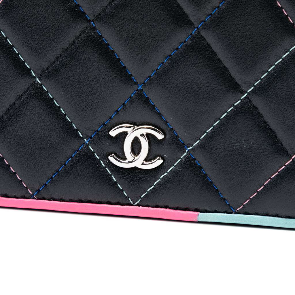 Chanel CC Quilted Lambskin Multicolor Border Full Flap Wallet on Chain - 5