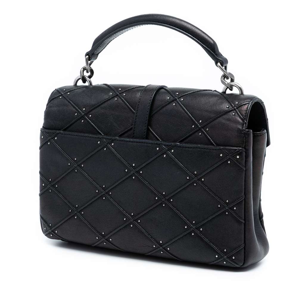 Saint Laurent Medium Quilted Diamond Iridescent Calfskin Monogram Studded College Satchel - 2