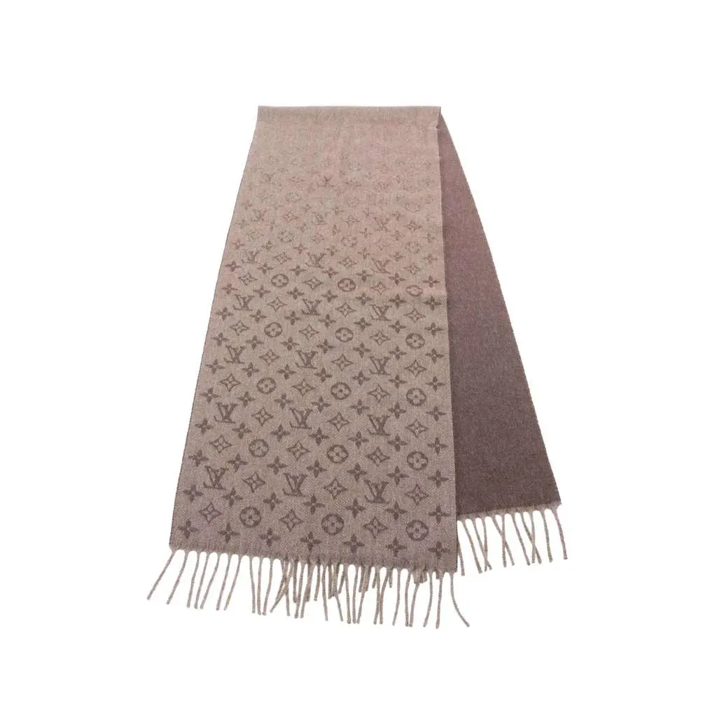 Louis Vuitton Monogram Gradient Hazelnut Scarf Brown Wool Good - Front View