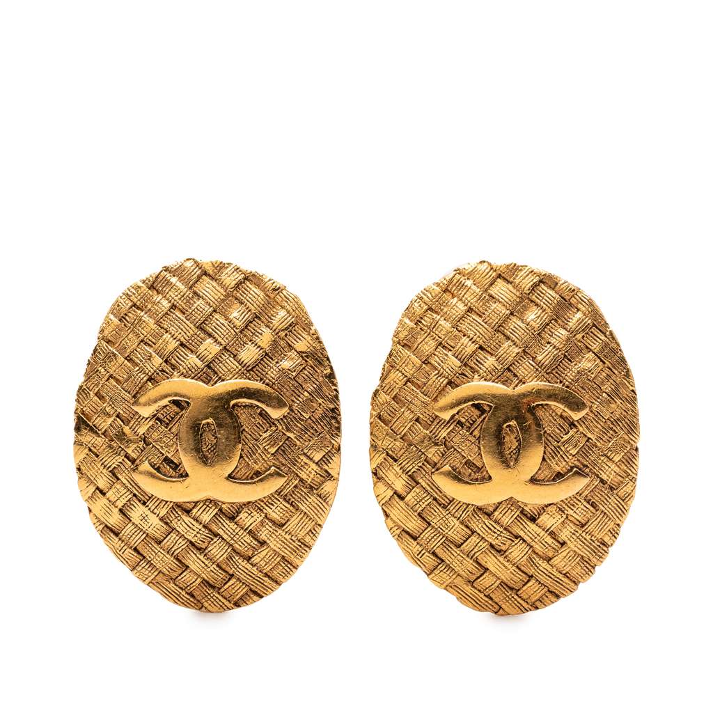 Chanel CC Gold Plated Oval Clip on Earrings
