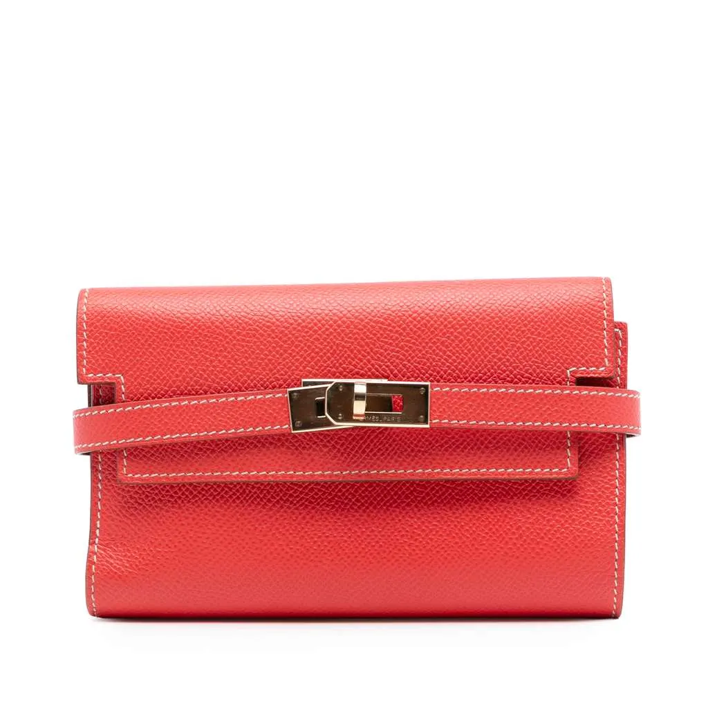 Hermès Epsom Kelly Depliant Wallet Red Leather Very good - Front View