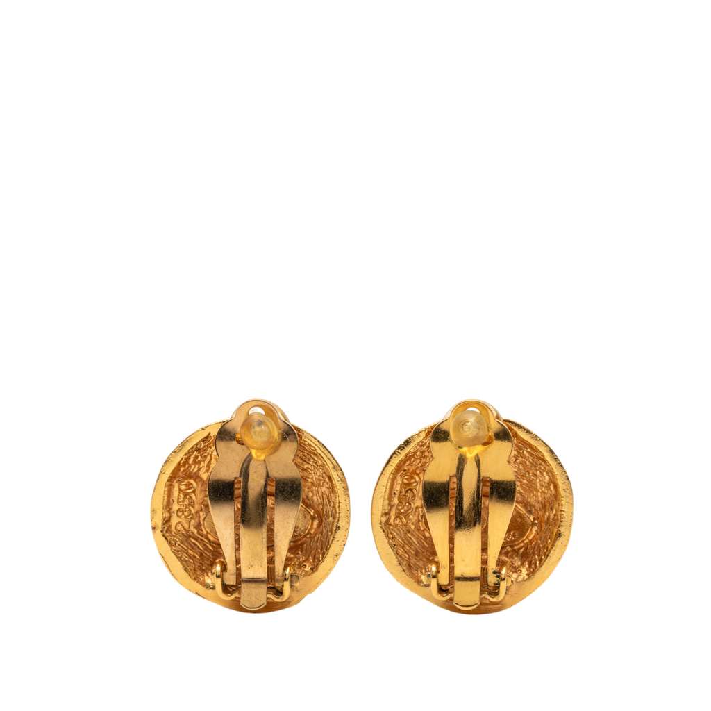 Chanel Gold Plated CC Round Clip On Earrings - 2