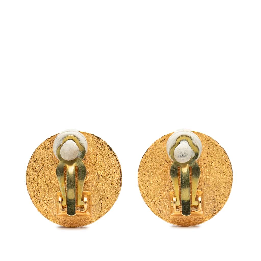 Chanel Gold Plated Coco Coin Motif Clip On Earrings - 2