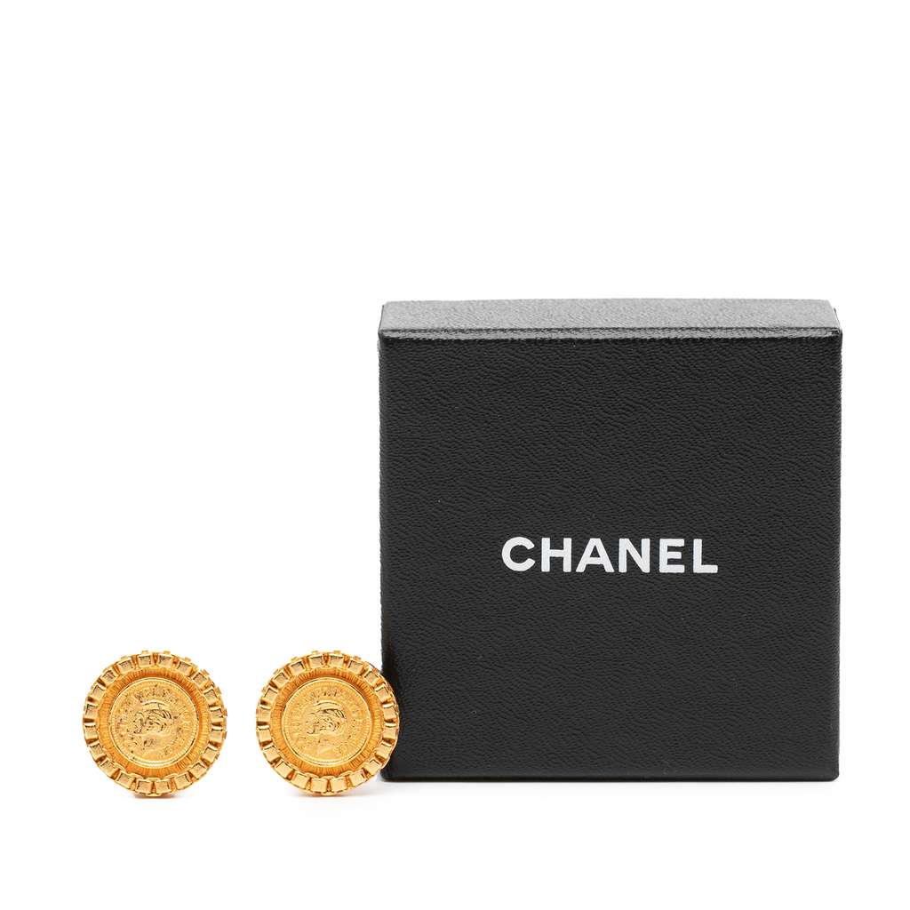 Chanel Gold Plated Coco Coin Motif Clip On Earrings - 4