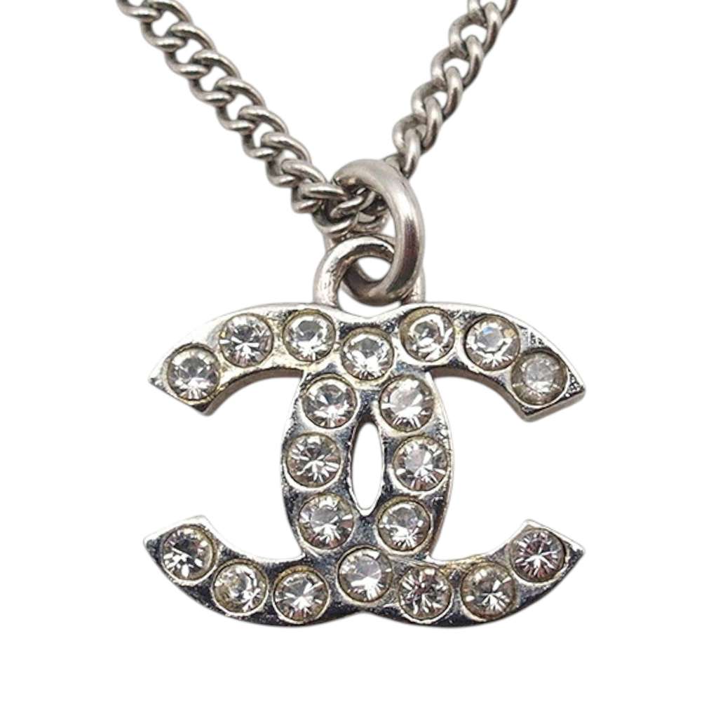 Chanel Silver Plated CC Rhinestone Pendant Necklace - 2