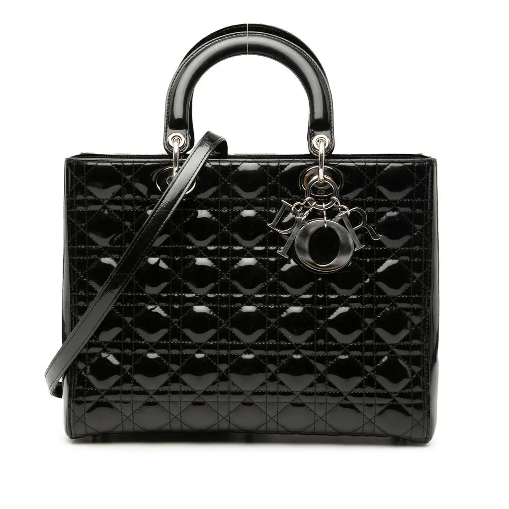 Dior Large Patent Cannage Lady Dior Black Leather Very good - Front View