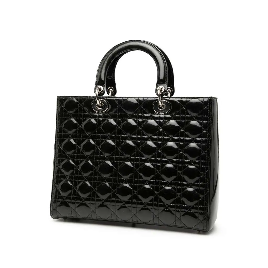 Dior Large Patent Cannage Lady Dior Black Leather Very good - Back View
