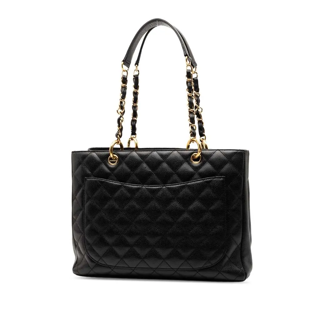 Chanel Caviar Grand Shopping Tote Black Leather Good - Back View