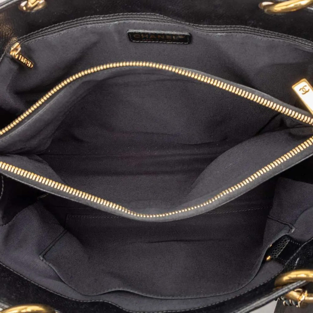 Chanel Caviar Grand Shopping Tote Black Leather Good - Model View