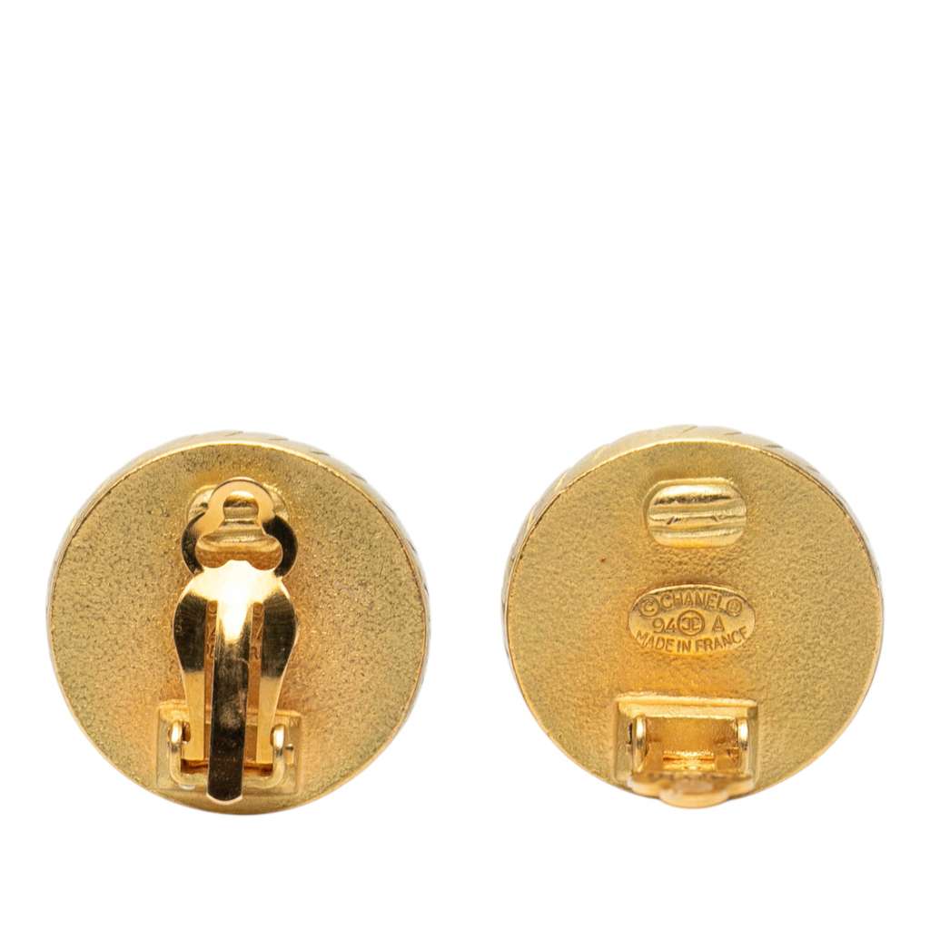 Chanel Gold Plated CC Resin Round Clip On Earrings - 3
