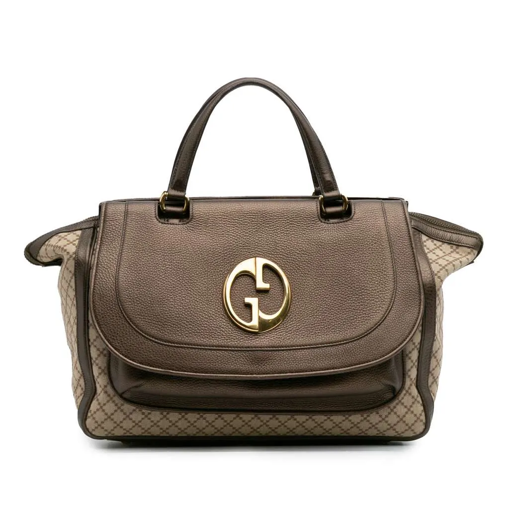 Gucci Medium Diamante Canvas 1973 Handbag Brown Canvas Good - Front View