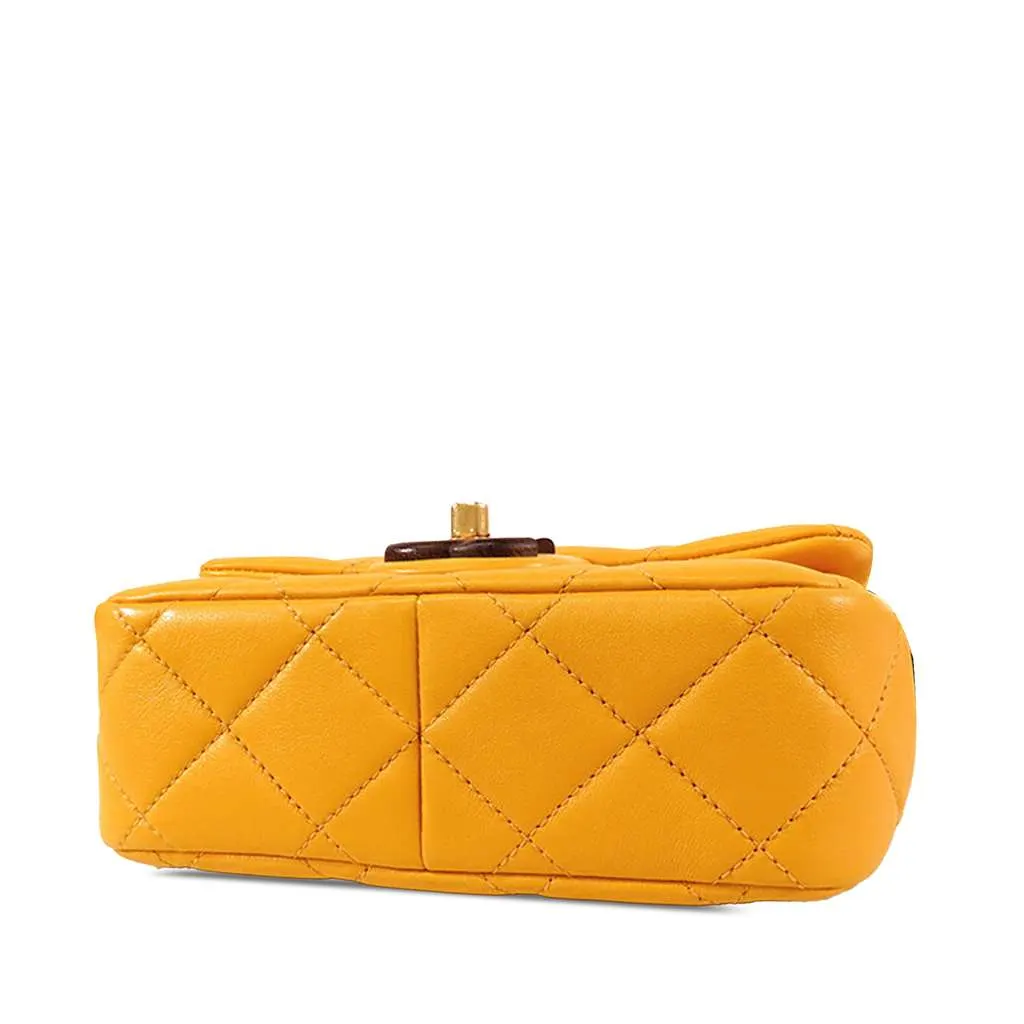 Chanel Mini Square Lambskin Wenge Wood Flap Yellow Leather Good - Inside View