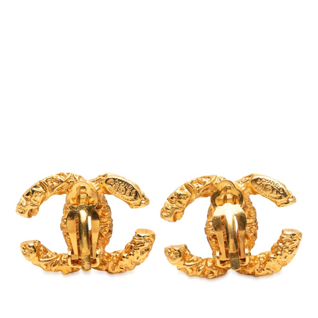 Chanel CC Gold Plated Lava Clip On Earrings - 2