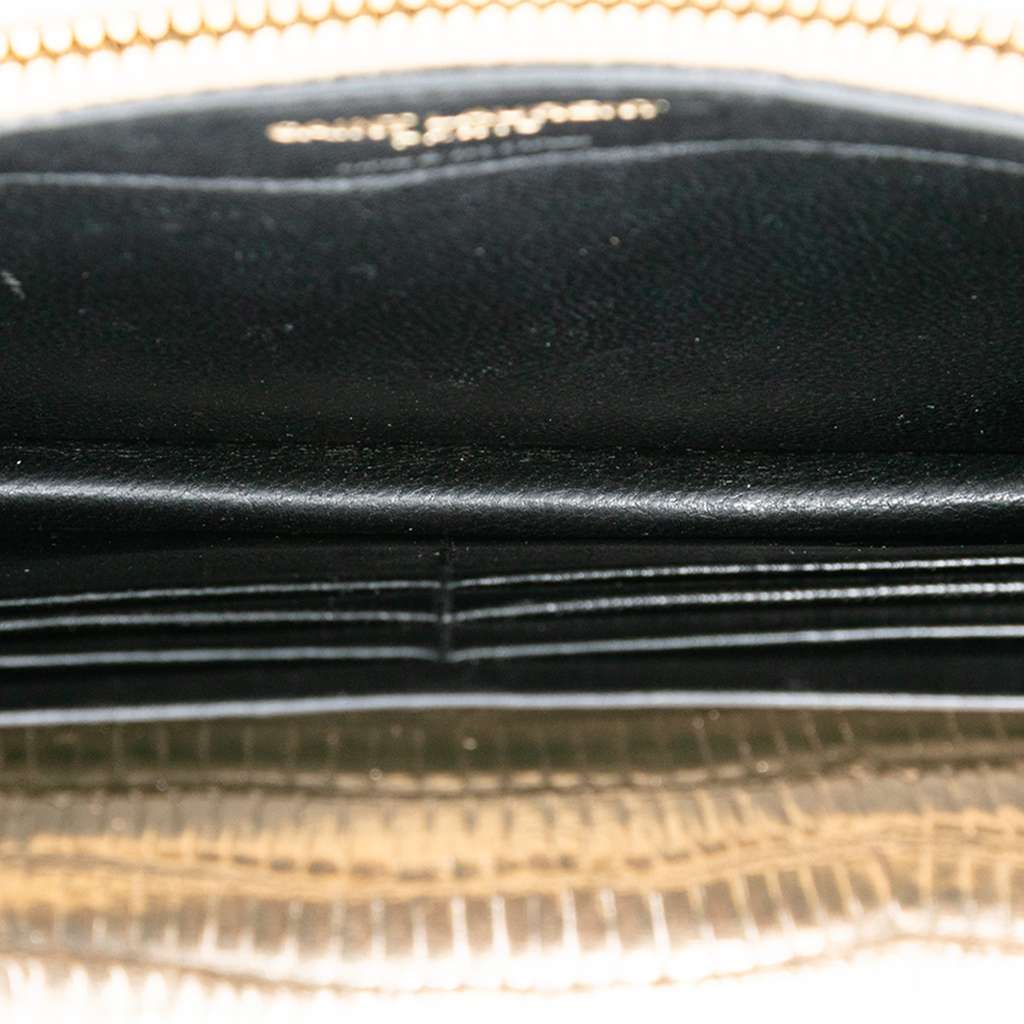 Saint Laurent Lizard Embossed Metallic Calfskin Monogram Envelope Chain Wallet - 4