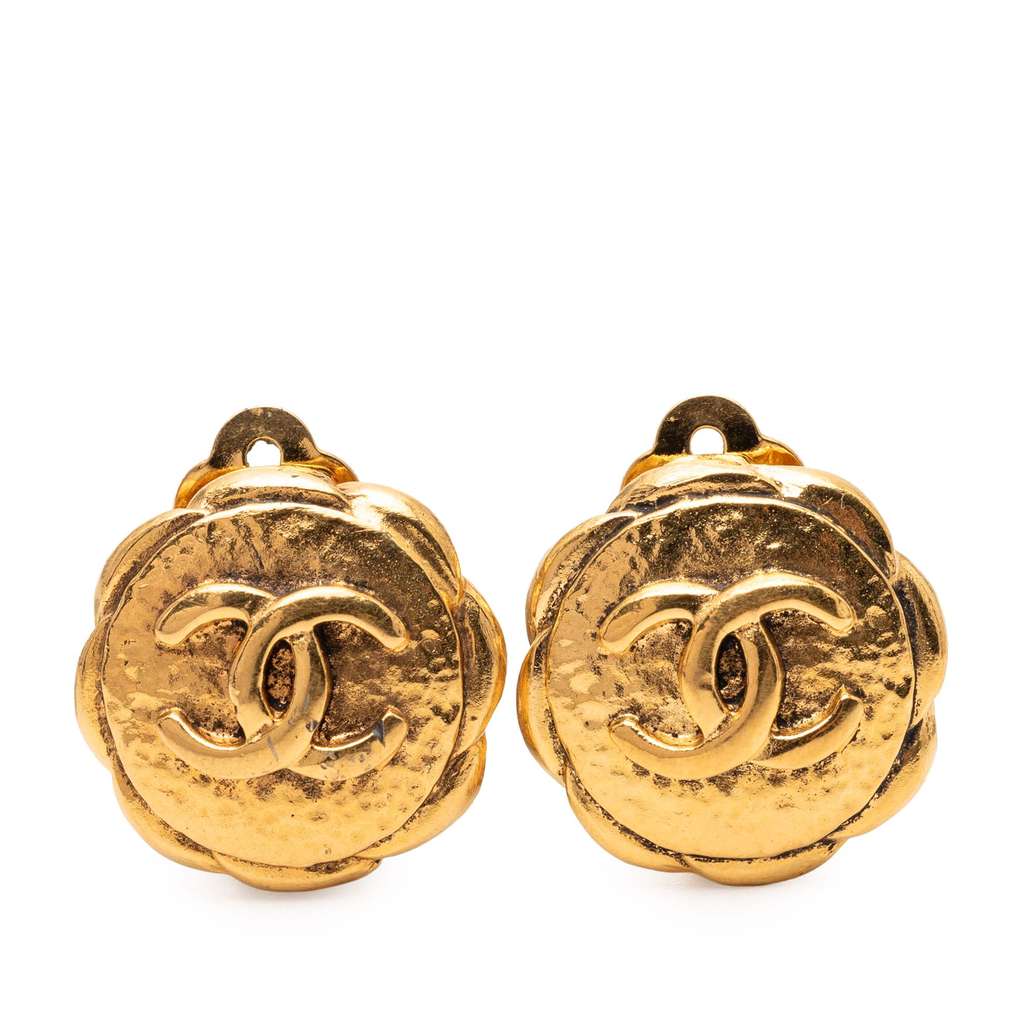 Chanel CC Gold Plated Round Clip on Earrings