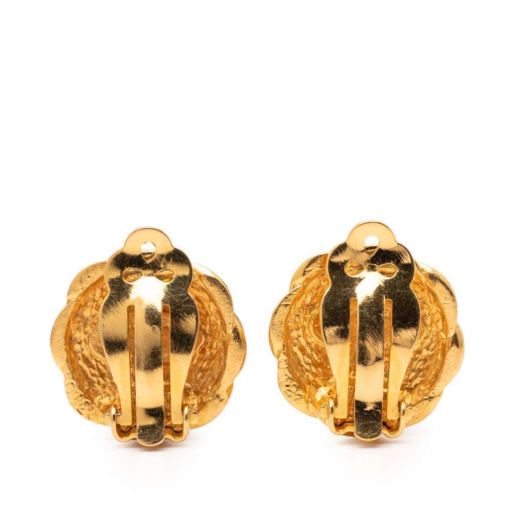 Chanel CC Gold Plated Round Clip on Earrings - 2