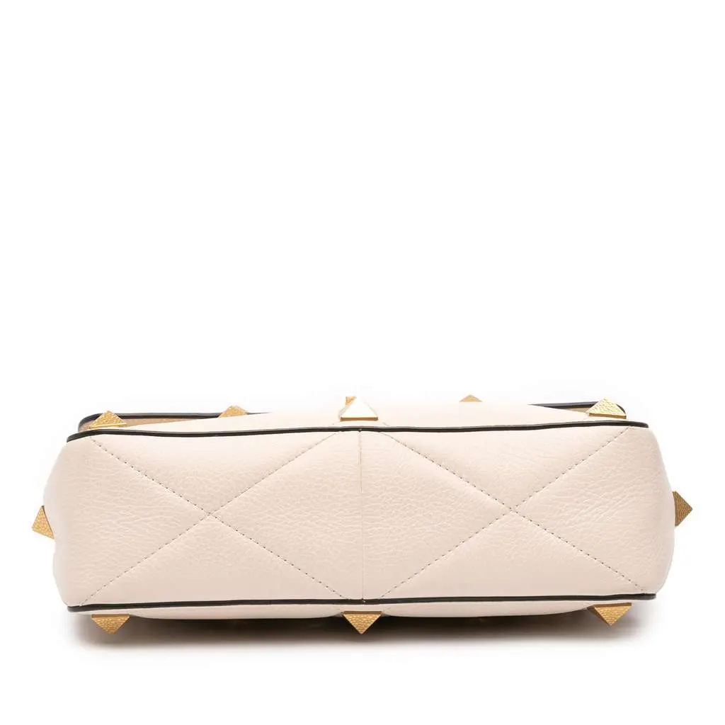 Valentino Large Grained Calfskin Roman Stud Satchel White Leather Good - Inside View