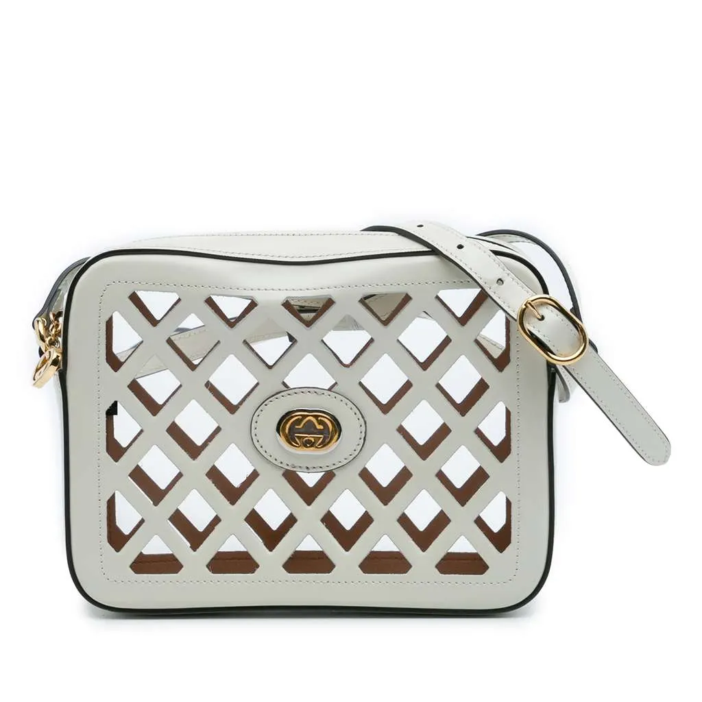 Gucci Cutout Leather and Flora Canvas Infinity Crossbody White Leather Very good - Front View