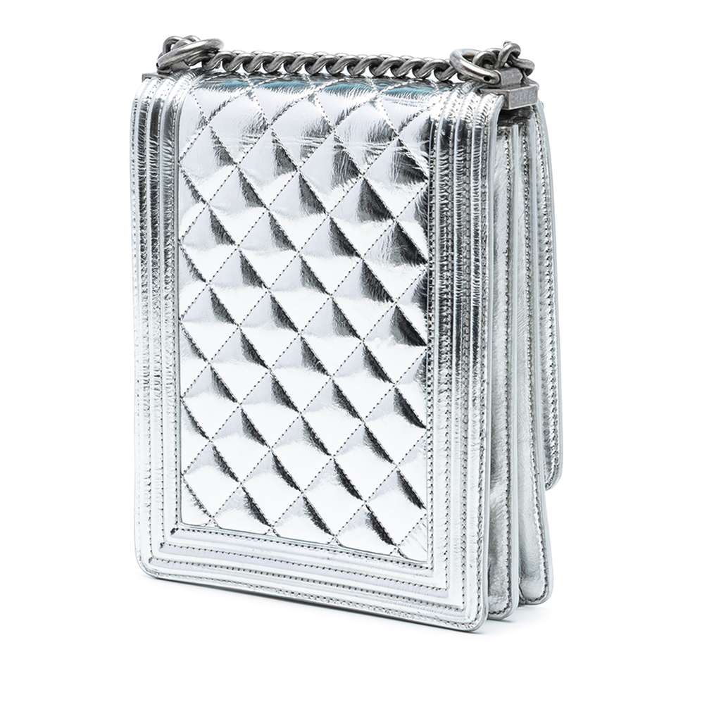Chanel Quilted Metallic Calfskin North South Boy Flap - 2