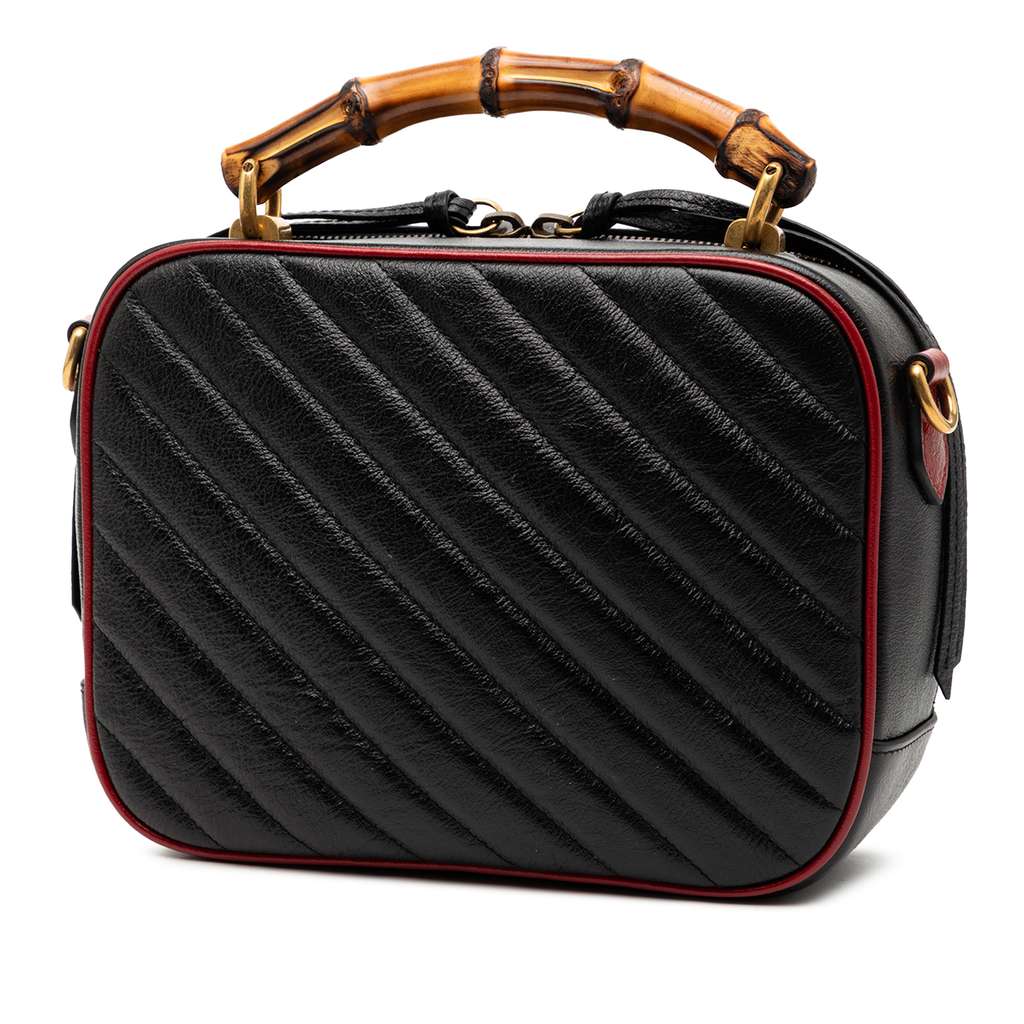 Gucci Small GG Marmont Matelasse Diagonal Leather Torchon Bamboo Satchel - 2