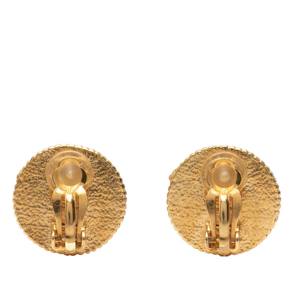 Chanel Gold Plated CC Round Clip on Earrings - 2