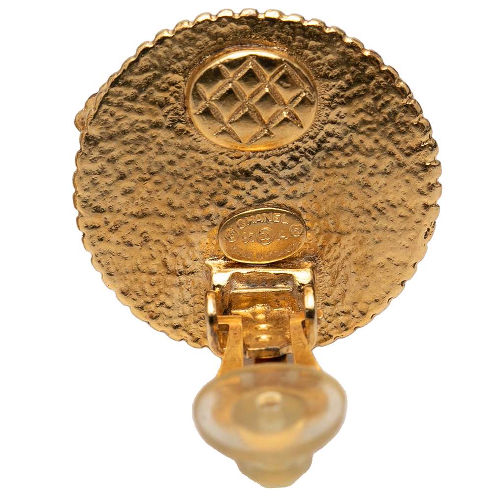 Chanel Gold Plated CC Round Clip on Earrings - 3