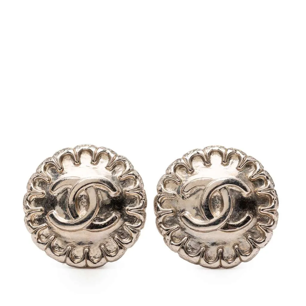 Chanel CC Silver Plated Clip on Earrings Silver Metal Good - Front View
