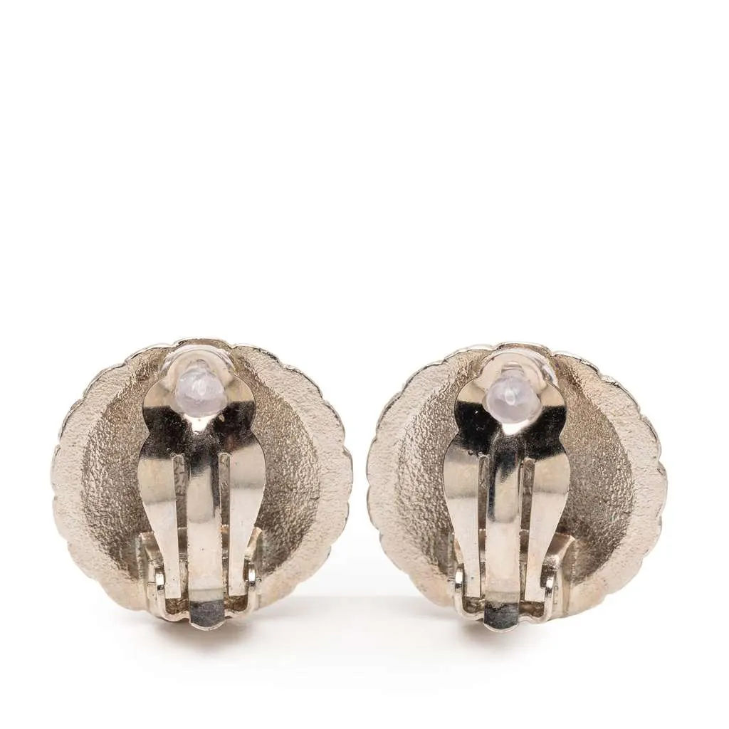 Chanel CC Silver Plated Clip on Earrings Silver Metal Good - Back View