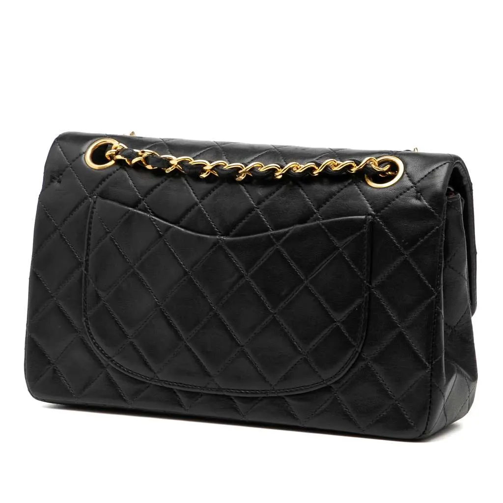 Chanel Small Classic Lambskin Double Flap Black Leather Good - Back View