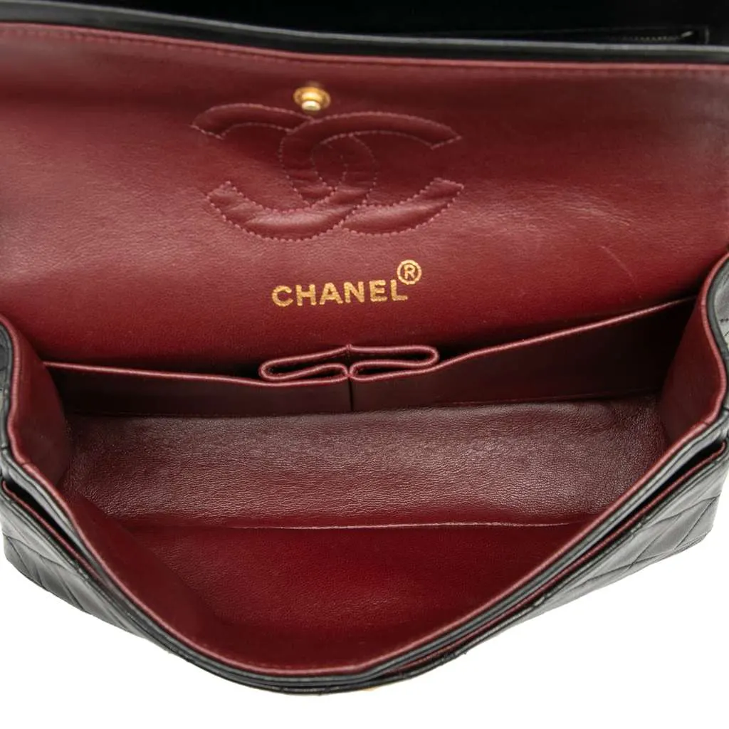 Chanel Small Classic Lambskin Double Flap Black Leather Good - Model View