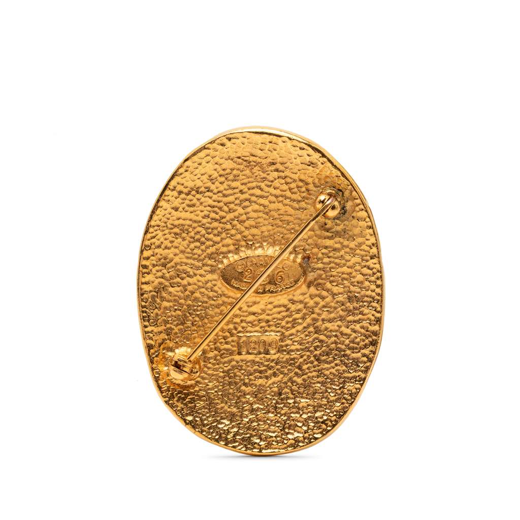 Chanel CC Gold Plated Crown Oval Brooch - 2