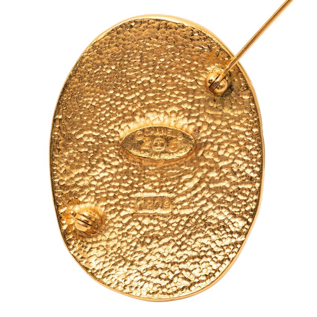 Chanel CC Gold Plated Crown Oval Brooch - 3
