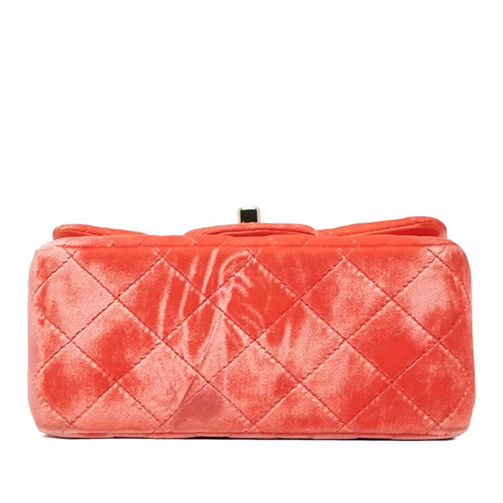 Chanel Mini Square Classic Velvet Single Flap Orange Velvet Good - Inside View