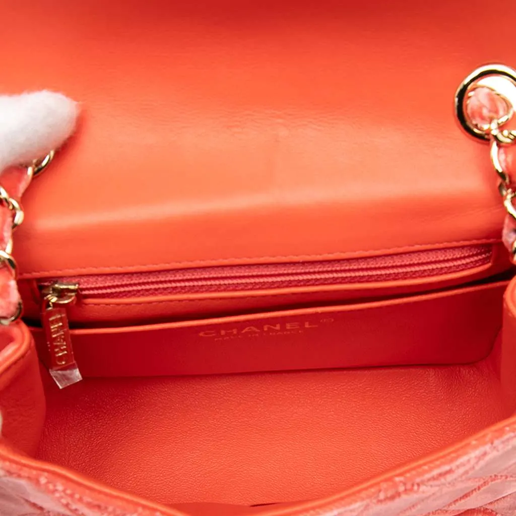 Chanel Mini Square Classic Velvet Single Flap Orange Velvet Good - Model View