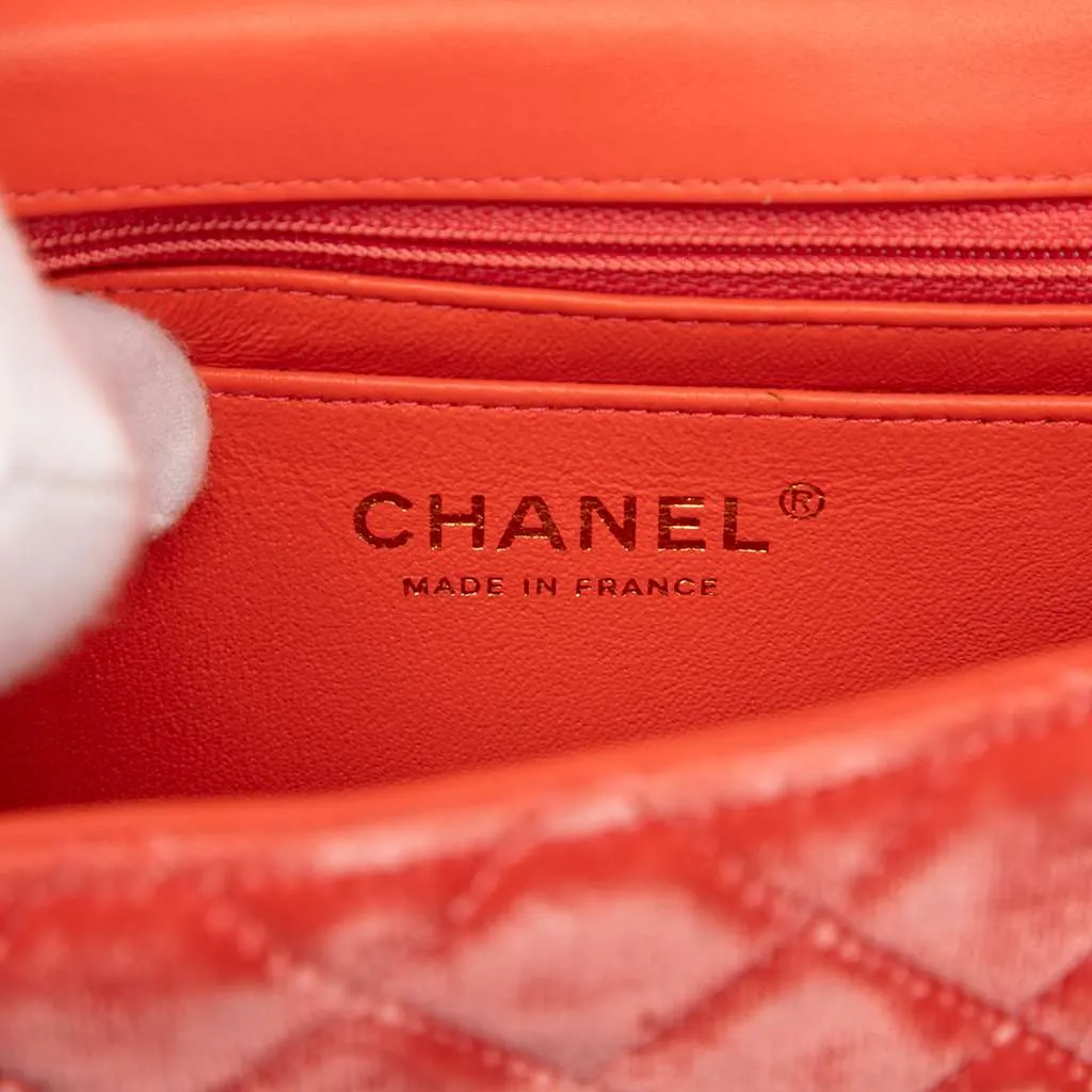 Chanel Mini Square Classic Velvet Single Flap Orange Velvet Good - Box View