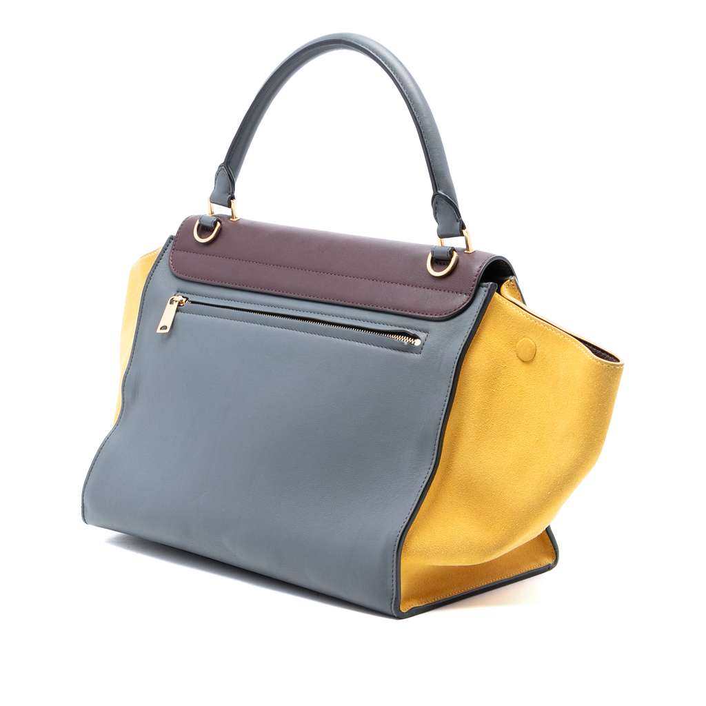Celine Medium Tricolor Calfskin and Suede Trapeze Satchel - 2